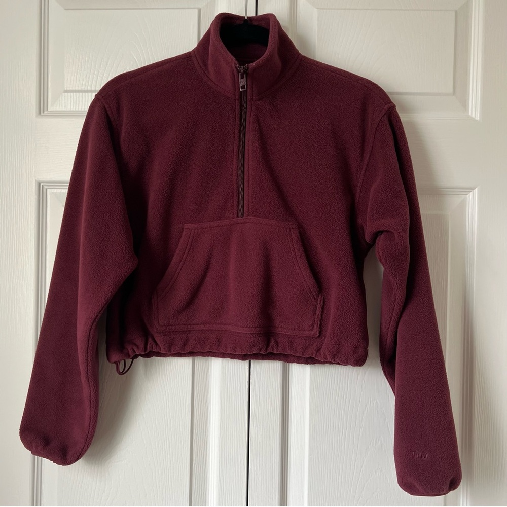 Aritzia TNA Burgundy Plum Quarter-Zip Fleece Pullover Size 2XS - Picture 10 of 14